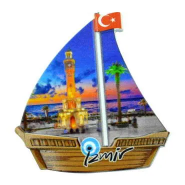 Izmir Themed Customised UV Printed Plastic Base Sail Ship Shaped Fridge Magnet 77x80 mm - 5