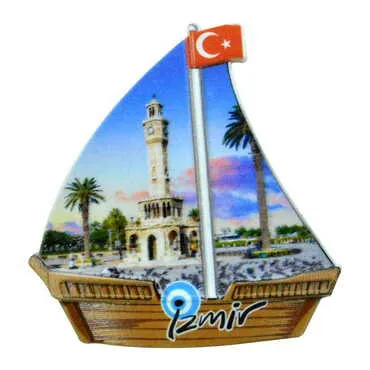 Izmir Themed Customised UV Printed Plastic Base Sail Ship Shaped Fridge Magnet 77x80 mm - 6
