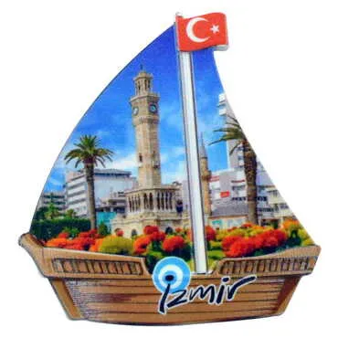 Izmir Themed Customised UV Printed Plastic Base Sail Ship Shaped Fridge Magnet 77x80 mm - 7