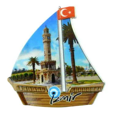 Izmir Themed Customised UV Printed Plastic Base Sail Ship Shaped Fridge Magnet 77x80 mm - 8