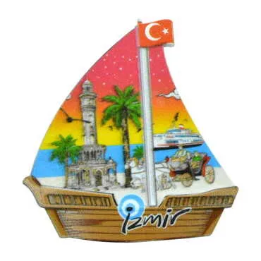 Izmir Themed Customised UV Printed Plastic Base Sail Ship Shaped Fridge Magnet 77x80 mm - 9