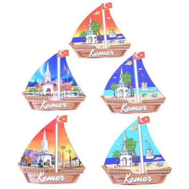 Kemer Themed Customised UV Printed Plastic Base Sail Ship Shaped Fridge Magnet 77x80 mm - 3