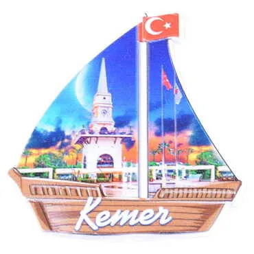 Kemer Themed Customised UV Printed Plastic Base Sail Ship Shaped Fridge Magnet 77x80 mm - 5