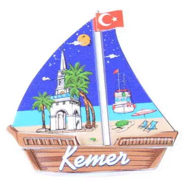 Kemer Themed Customised UV Printed Plastic Base Sail Ship Shaped Fridge Magnet 77x80 mm - 6