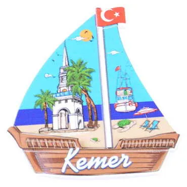 Kemer Themed Customised UV Printed Plastic Base Sail Ship Shaped Fridge Magnet 77x80 mm - 7