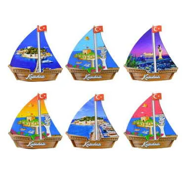 Kusadasi Themed Customised UV Printed Plastic Base Sail Ship Shaped Fridge Magnet 77x80 mm - 3
