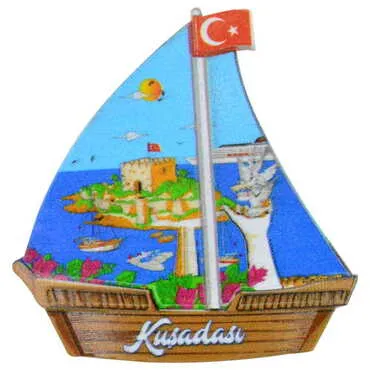 Kusadasi Themed Customised UV Printed Plastic Base Sail Ship Shaped Fridge Magnet 77x80 mm - 4