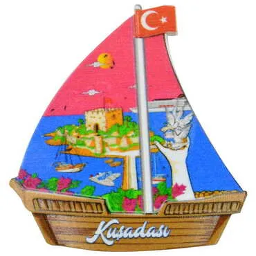 Kusadasi Themed Customised UV Printed Plastic Base Sail Ship Shaped Fridge Magnet 77x80 mm - 5