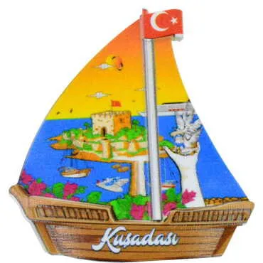 Kusadasi Themed Customised UV Printed Plastic Base Sail Ship Shaped Fridge Magnet 77x80 mm - 6