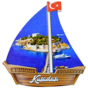 Kusadasi Themed Customised UV Printed Plastic Base Sail Ship Shaped Fridge Magnet 77x80 mm - 7
