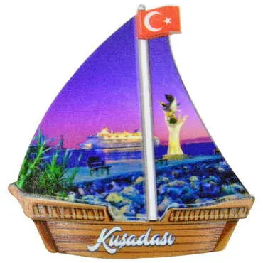 Kusadasi Themed Customised UV Printed Plastic Base Sail Ship Shaped Fridge Magnet 77x80 mm - 8