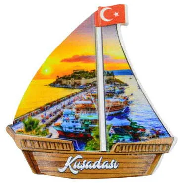 Kusadasi Themed Customised UV Printed Plastic Base Sail Ship Shaped Fridge Magnet 77x80 mm - 9