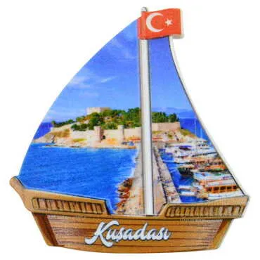 Kusadasi Themed Customised UV Printed Plastic Base Sail Ship Shaped Fridge Magnet 77x80 mm - 10