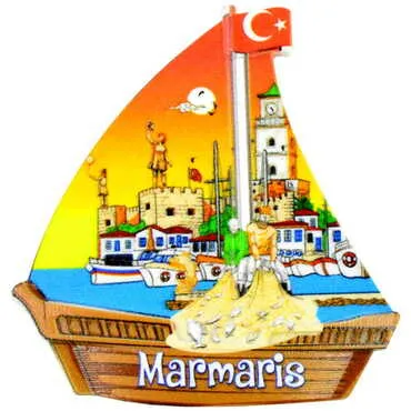 Marmaris Themed Customised UV Printed Plastic Base Sail Ship Shaped Fridge Magnet 77x80 mm - 5