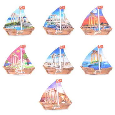 Side Themed Customised UV Printed Plastic Base Sail Ship Shaped Fridge Magnet 77x80 mm - 3