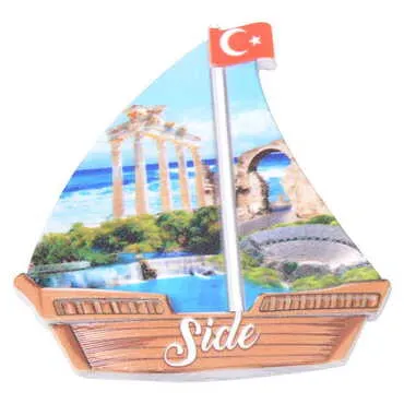 Side Themed Customised UV Printed Plastic Base Sail Ship Shaped Fridge Magnet 77x80 mm - 9