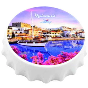 Marmaris Themed Customised UV Printed Bottle Cap Shaped Plastic Base Bottle Opener 58x15 mm - 4