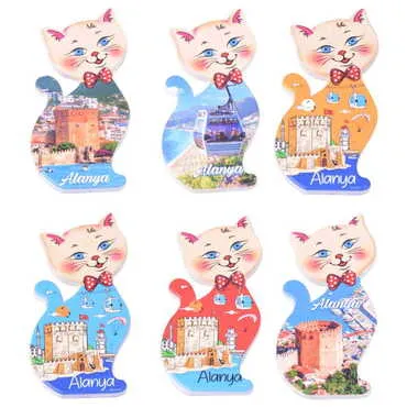 Alanya Themed Customised UV Printed Plastic Base Cat Shaped Fridge Magnet 43x87 mm - 3