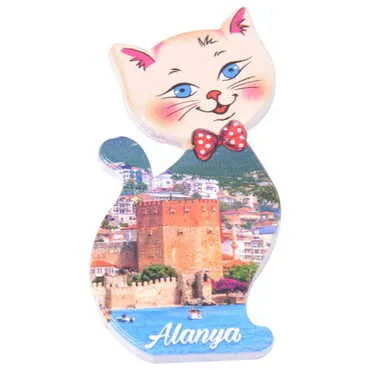 Alanya Themed Customised UV Printed Plastic Base Cat Shaped Fridge Magnet 43x87 mm - 4