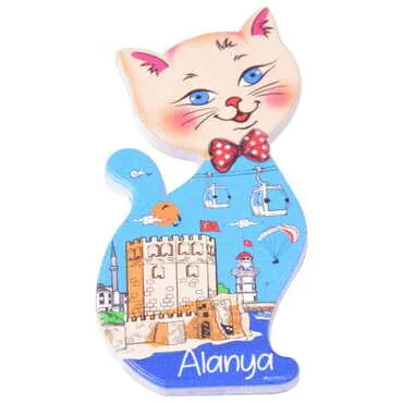 Alanya Themed Customised UV Printed Plastic Base Cat Shaped Fridge Magnet 43x87 mm - 5