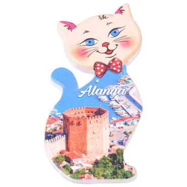 Alanya Themed Customised UV Printed Plastic Base Cat Shaped Fridge Magnet 43x87 mm - 6