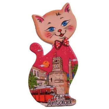 Toptan Antalya Temalı Uv Baskılı Kedi Şekilli Magnet 43x87 mm - 4