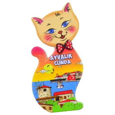 Cunda Themed Customised UV Printed Plastic Base Cat Shaped Fridge Magnet 43x87 mm - 7