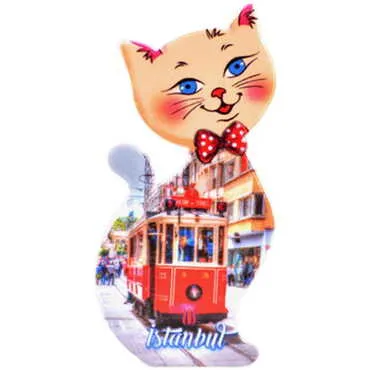 Istanbul Themed Customised UV Printed Plastic Base Cat Shaped Fridge Magnet 43x87 mm - 20