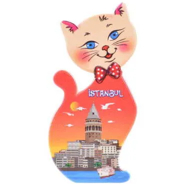 Istanbul Themed Customised UV Printed Plastic Base Cat Shaped Fridge Magnet 43x87 mm - 22