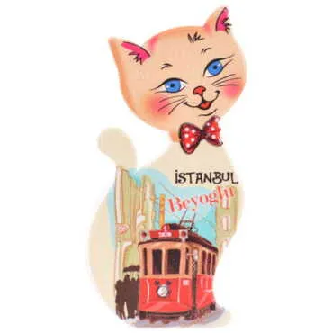 Istanbul Themed Customised UV Printed Plastic Base Cat Shaped Fridge Magnet 43x87 mm - 23
