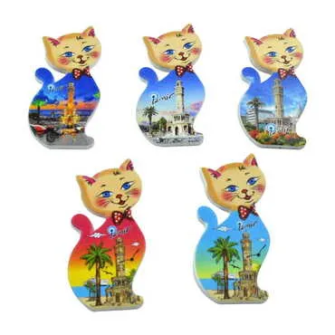Toptan İzmir Temalı Uv Baskılı Kedi Şekilli Magnet 43x87 mm - 3