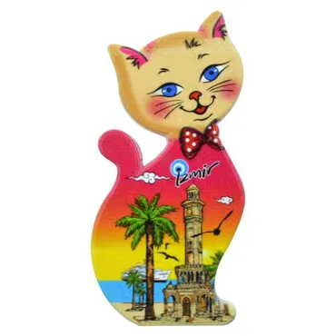 Toptan İzmir Temalı Uv Baskılı Kedi Şekilli Magnet 43x87 mm - 4