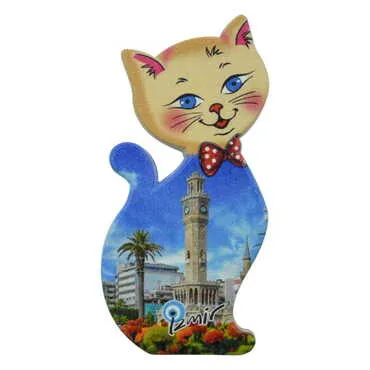 Toptan İzmir Temalı Uv Baskılı Kedi Şekilli Magnet 43x87 mm - 6