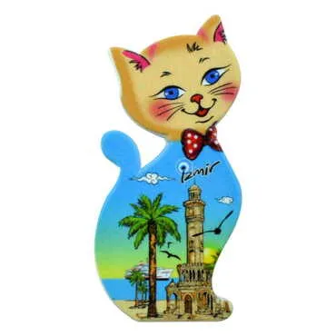 Toptan İzmir Temalı Uv Baskılı Kedi Şekilli Magnet 43x87 mm - 7