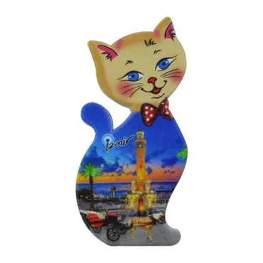 Toptan İzmir Temalı Uv Baskılı Kedi Şekilli Magnet 43x87 mm - 8