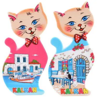 Kalkan Themed Customised UV Printed Plastic Base Cat Shaped Fridge Magnet 43x87 mm - 3