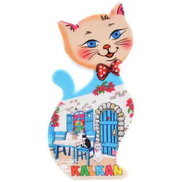 Kalkan Themed Customised UV Printed Plastic Base Cat Shaped Fridge Magnet 43x87 mm - 4