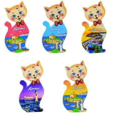 Toptan Kuşadası Temalı Uv Baskılı Kedi Şekilli Magnet 43x87 mm - 3