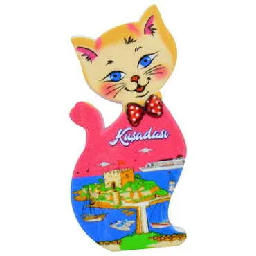 Toptan Kuşadası Temalı Uv Baskılı Kedi Şekilli Magnet 43x87 mm - 5
