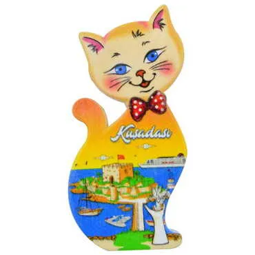 Toptan Kuşadası Temalı Uv Baskılı Kedi Şekilli Magnet 43x87 mm - 6
