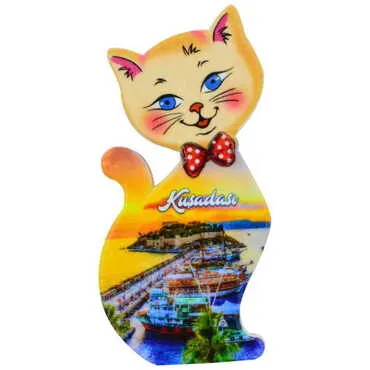 Toptan Kuşadası Temalı Uv Baskılı Kedi Şekilli Magnet 43x87 mm - 7