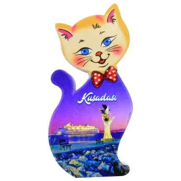 Toptan Kuşadası Temalı Uv Baskılı Kedi Şekilli Magnet 43x87 mm - 8