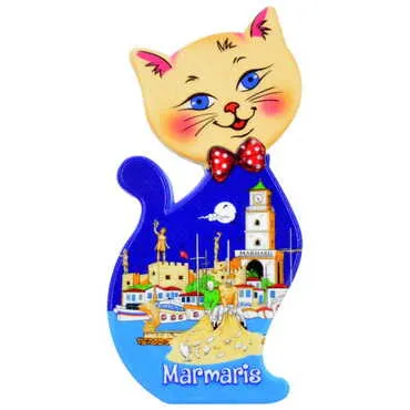 Toptan Marmaris Temalı Uv Baskılı Kedi Şekilli Magnet 43x87 mm - 4