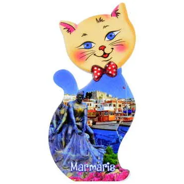 Toptan Marmaris Temalı Uv Baskılı Kedi Şekilli Magnet 43x87 mm - 5