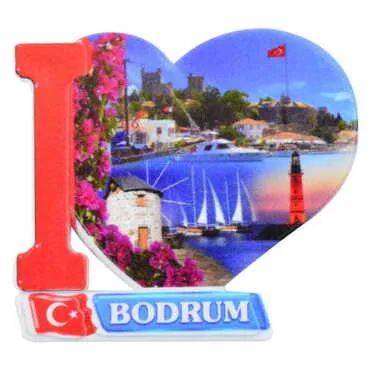 Bodrum Themed Customised UV Printed Plastic Base Heart Shaped Fridge Magnet 86x62 mm - 10