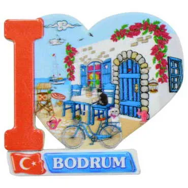 Bodrum Themed Customised UV Printed Plastic Base Heart Shaped Fridge Magnet 86x62 mm - 12