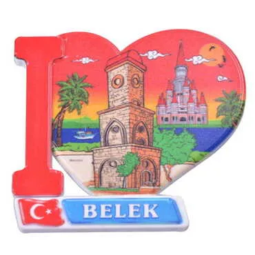 Belek Themed Customised UV Printed Plastic Base Heart Shaped Fridge Magnet 86x62 mm - 4