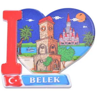 Belek Themed Customised UV Printed Plastic Base Heart Shaped Fridge Magnet 86x62 mm - 7