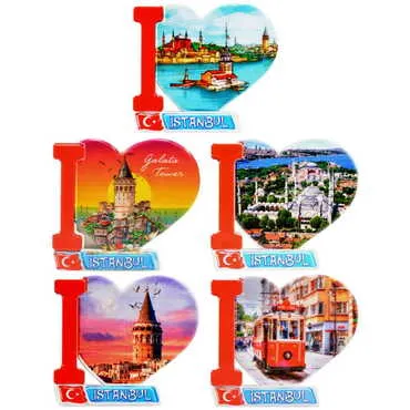 Istanbul Themed Customised UV Printed Plastic Base Heart Shaped Fridge Magnet 86x62 mm - 3