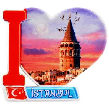 Istanbul Themed Customised UV Printed Plastic Base Heart Shaped Fridge Magnet 86x62 mm - 24